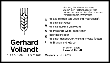 Traueranzeige von Gerhard Vollandt von Südthüringer Presse