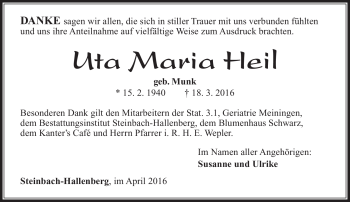 Traueranzeige von Uta Maria Heil von Südthüringer Presse