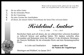 Traueranzeige von Heidelind Amthor von Südthüringer Presse