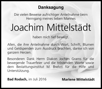 Traueranzeige von Joachim Mittelstädt von Neue Presse Coburg
