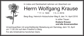 Traueranzeige von Wolfgang Krause von Frankenpost