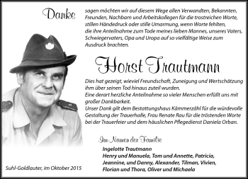 Traueranzeige von Horst Trautmann von Südthüringer Presse