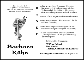 Traueranzeige von Barbara Kühjn von Südthüringer Presse