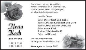 Traueranzeige von Herta Koch von Südthüringer Presse