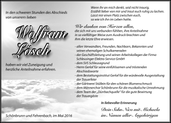 Traueranzeige von Wolfram Lösch von Südthüringer Presse