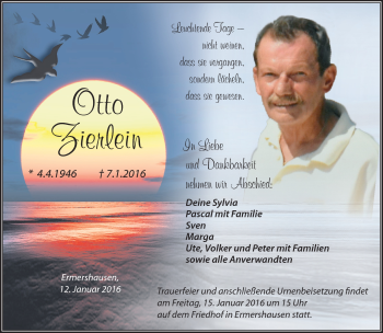 Traueranzeige von Otto Zierlein von Neue Presse Coburg