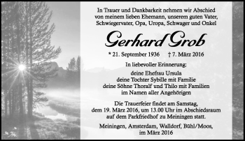 Traueranzeige von Gerhard Grob von Südthüringer Presse