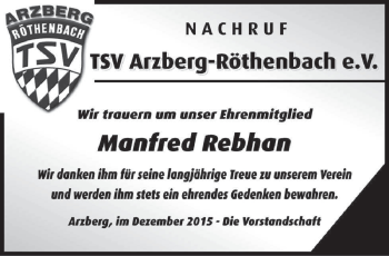 Traueranzeige von Manfred Rebhan von Frankenpost