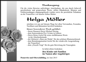 Traueranzeige von Helga Möller von Südthüringer Presse