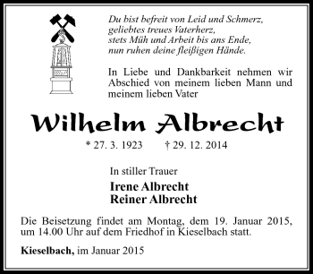 Traueranzeige von Wilhelm Albrecht von Südthüringer Presse