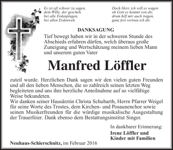 Traueranzeige von Manfred Löffler von Südthüringer Presse