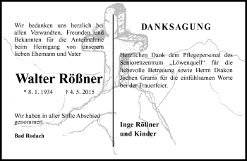 Traueranzeige von Walter Rößner von Neue Presse Coburg