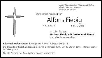 Traueranzeige von Alfons Fiebig von Neue Presse Coburg