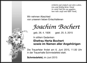 Traueranzeige von Joachim Bochert von Südthüringer Presse