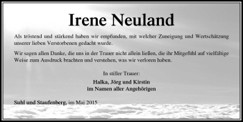Traueranzeige von Irene Neuland von Südthüringer Presse