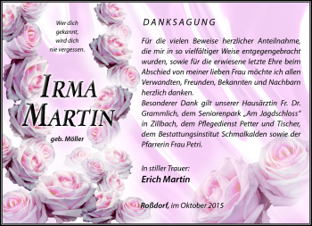 Traueranzeige von Irma Martin von Südthüringer Presse