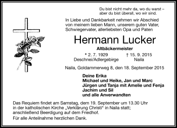Traueranzeige von Hermann Lucker von Frankenpost