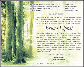 Traueranzeige von Bruno Lippel von Südthüringer Presse