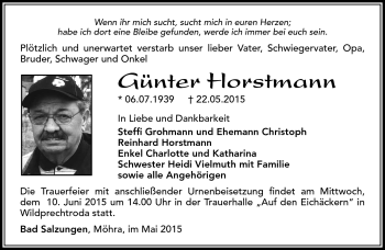 Traueranzeige von Günter Horstmann von Südthüringer Presse