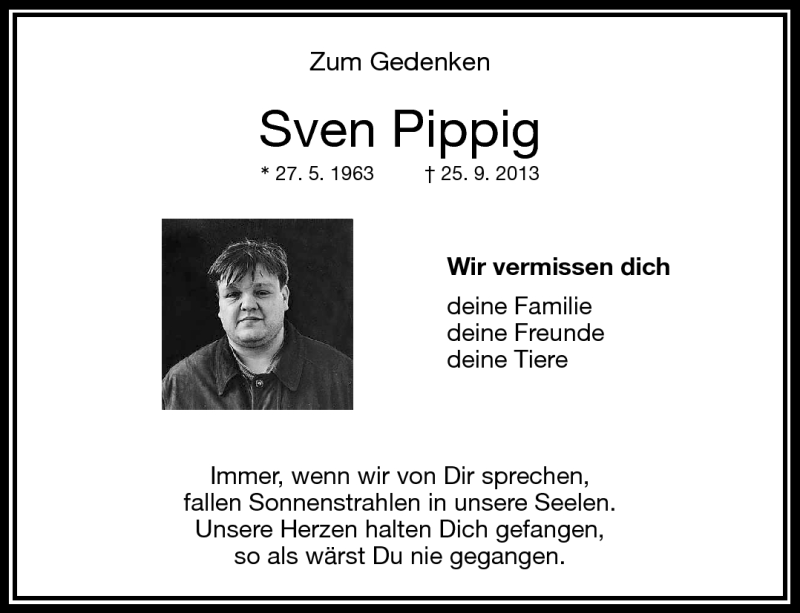  Traueranzeige für Sven Pippig vom 25.09.2015 aus Frankenpost
