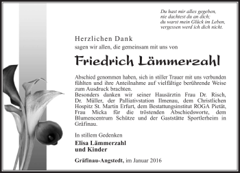 Traueranzeige von Friedrich Lämmerzahl von Südthüringer Presse