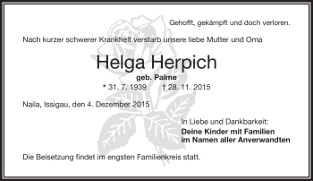 Traueranzeige von Helga Herpich von Frankenpost