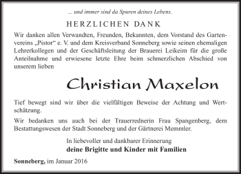 Traueranzeige von Christian Maxelon von Südthüringer Presse