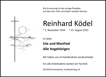 Traueranzeige von Reinhard Ködel von Frankenpost