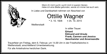 Traueranzeige von Ottilie Wagner von Frankenpost