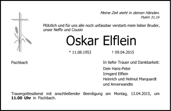 Traueranzeige von Oskar Elflein von Neue Presse Coburg