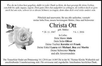Traueranzeige von Christa Ott von Neue Presse Coburg