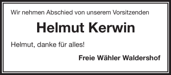 Traueranzeige von Helmut Kerwin von Frankenpost