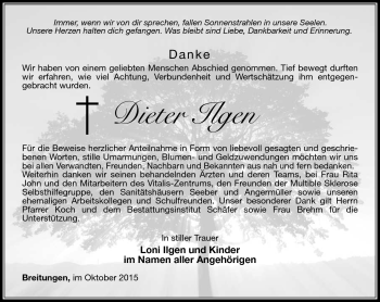 Traueranzeige von Dieter Ilgen von Südthüringer Presse