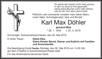 Traueranzeige von Karl Max Döhler von Frankenpost