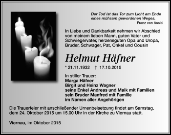Traueranzeige von Helmut Häfner von Südthüringer Presse