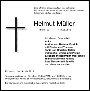Traueranzeige von Helmut Müller von Neue Presse Coburg