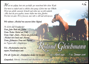 Traueranzeige von Roland Gleichmann von Südthüringer Presse