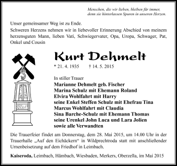Traueranzeige von Kurth Dehmelt von Südthüringer Presse