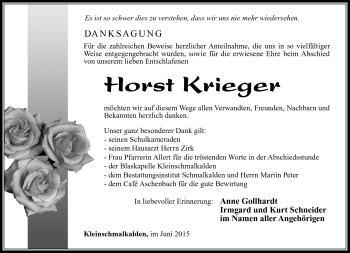 Traueranzeige von Horst Krieger von Südthüringer Presse