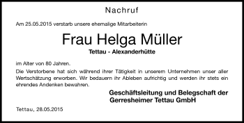 Traueranzeige von Helga Müller von Neue Presse Coburg