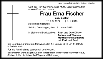 Traueranzeige von Erna Fischer von Frankenpost