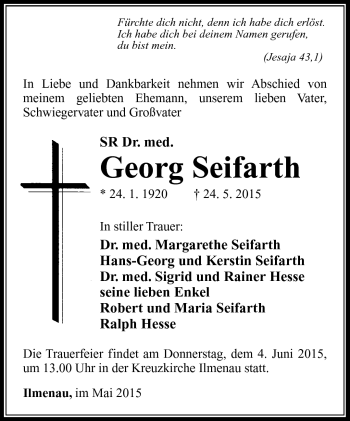 Traueranzeige von Georg Seifarth von Südthüringer Presse