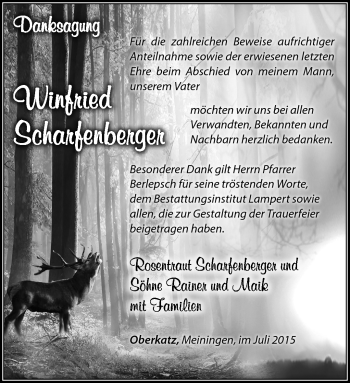 Traueranzeige von Winfried Scharfenberger von Südthüringer Presse