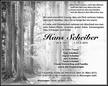 Traueranzeige von Hans Schreiber von Südthüringer Presse