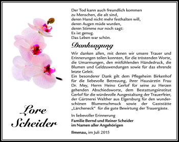 Traueranzeige von Lore Scheider von Südthüringer Presse