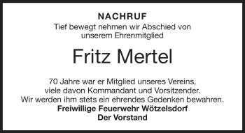 Traueranzeige von Fritz Mertel von Neue Presse Coburg