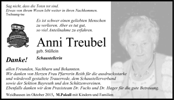 Traueranzeige von Anni Treubel von Neue Presse Coburg