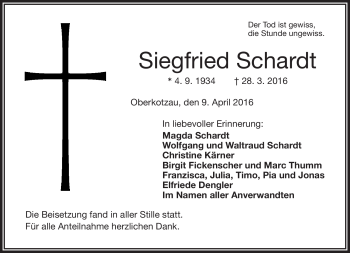 Traueranzeige von Siegfried Schardt von Frankenpost