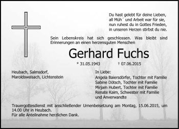 Traueranzeige von Gerhard Fuchs von Neue Presse Coburg