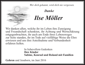 Traueranzeige von Ilse Möller von Südthüringer Presse